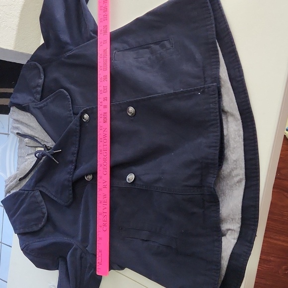 Hei Hei Womens Jacket Size L Navy Blue Heather Gray Sailor Anchor Cropped Trench - Picture 7 of 13